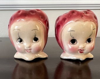 Vintage Anthropomorphic Strawberry Salt and Pepper Shakers Made in Japan
