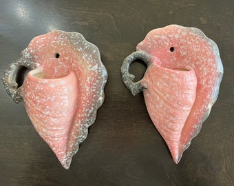 Set of 2 Pink Hull Seashell Wall Pockets