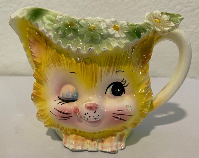 Vintage Enesco Winking Kitty Ceramic Creamer Etsy