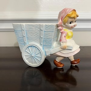 Vintage Relpo Dutch Girl with Blue Wagon Planter
