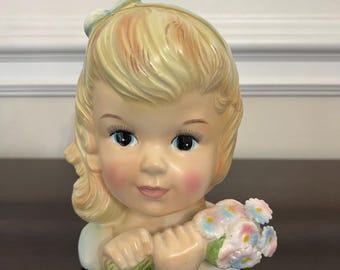 Vintage Enesco Delsey Tissue Girl Head Vase