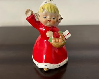 Vintage Napco Sleepy Girl Angel Ceramic Bell with Basket
