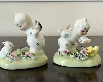 Vintage Lefton Cherub Angels With Bunny & Bird K8146 Japan