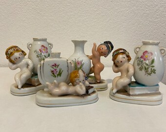 Vintage Group of Four Mocco Occupied Japan Nude Girls Bud Vases