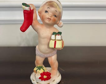 Vintage Napco Calendar Cutie December Christmas Baby Figurine