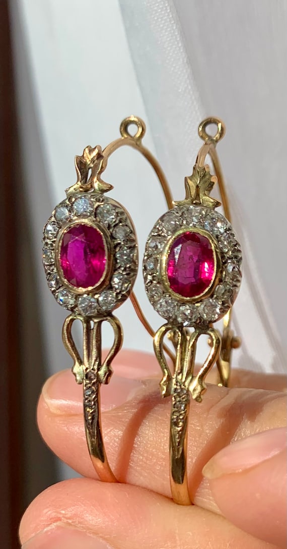 Victorian Natural Ruby Hoop Earrings