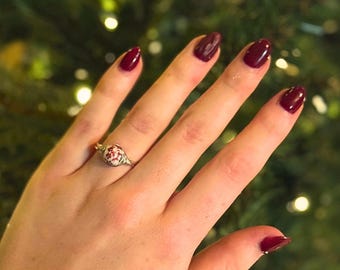 Weihnachtsstern Porzellan Ring. roter Ring. Weihnachtsring. Silber. Silber. rote Blume.