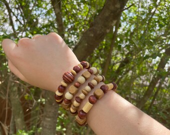 Wooden Beaded Tying Bracelet Adjustable Boho, Beach Vibes