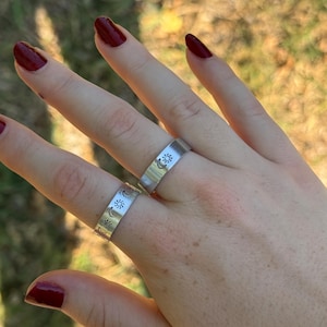 stamp sun moon star band ring. silver. gold. constellation.