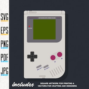 Ilustración imprimible de Game Boy / Videojuego retro portátil / Vector / SVG editable / EPS / PNG transparente