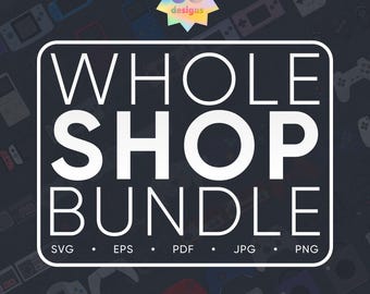Whole Shop Bundle | 66 Designs | Editable SVG | Video Game Vector Graphic | Eps | Transparent PNG | Hires Printable Artwork JPG