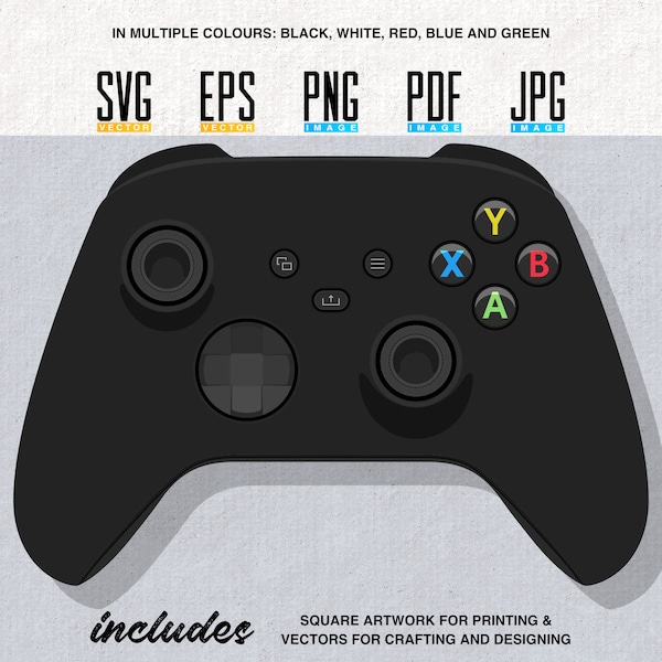 Xbox Series X/S Printable Artwork | Video Game Controller | Vector | Editable SVG | EPS | Transparent PNG | 5 Colour Bundle