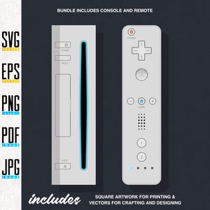 Wii Console + Stand + Remote / Wiimote Printable Artwork | Vector | Editable SVG | EPS | Transparent PNG | Console + Controller Bundle