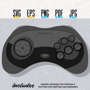 May include: A black and gray video game controller with a directional pad, four buttons, and a start button. The controller is designed to look like a classic video game controller.