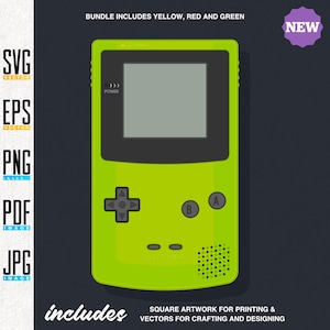 May include: A green handheld video game console with a grey screen, a black directional pad, and black buttons labelled "A" and "B". The console has a black speaker and a grey "SELECT START" button.