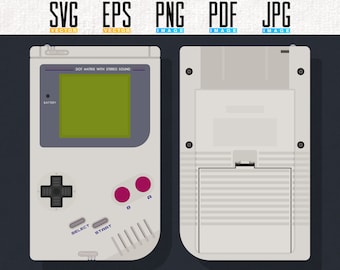 Diseño imprimible para Game Boy (frontal y trasera) / Incluye cartucho de juego / Consola portátil retro / Vector / SVG editable / PNG transparente
