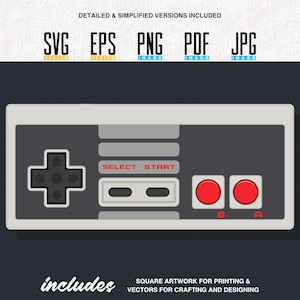 NES Printable Artwork | Retro Video Game Controller | Vector Graphic | Editable SVG | Eps | Transparent PNG | 2 Version Bundle