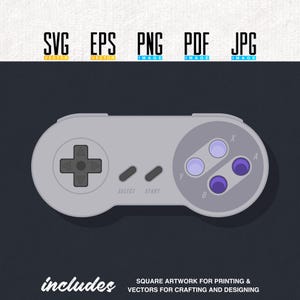 SNES Printable Artwork | Retro Video Game Controller | Vector | Editable SVG | Eps | Transparent PNG