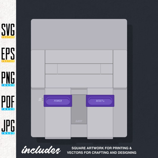 SNES Printable Artwork | Retro Video Game Console | Vector | Editable SVG | Eps | Transparent PNG