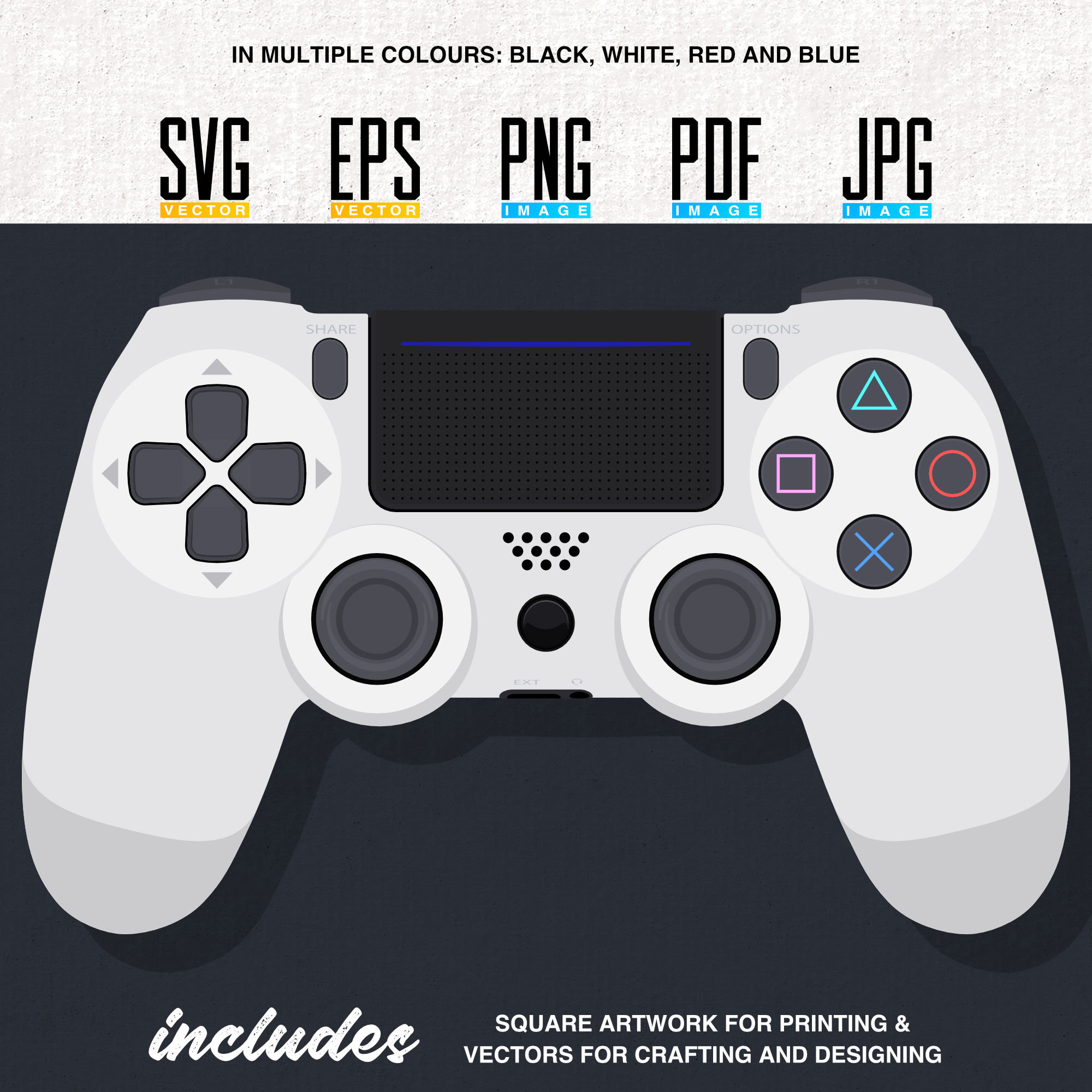Ps Controller Inprints PS4 Printable Artwork | Video Game Controller | Vector | Editable SVG ...