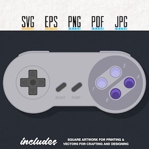SNES druckbare Kunst | Retro Videospiel Controller | Vektor | Bearbeitbare SVG | Eps | Transparentes PNG