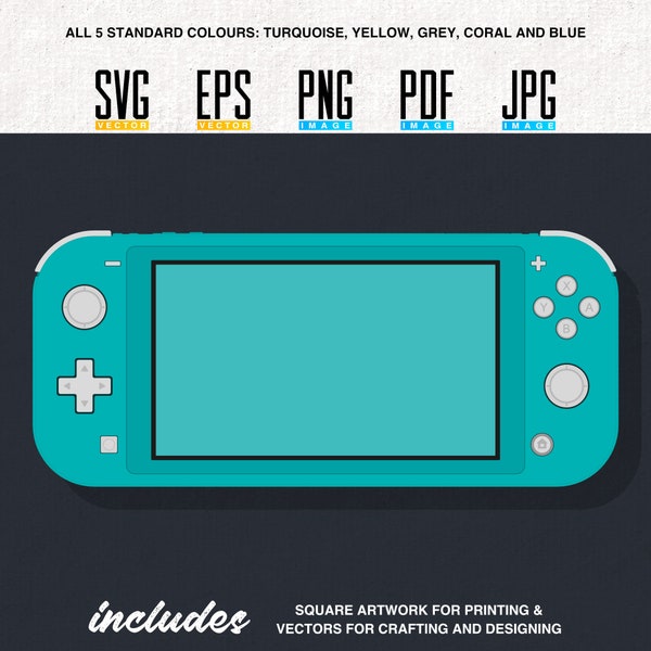 Switch Lite Printable Artwork | Video Game Handheld | Editable SVG | EPS | Vector | Transparent PNG | 5 Colour Bundle
