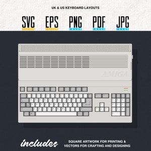 Amiga 500 Printable Artwork | Retro Personal Computer | Vector | Editable SVG | EPS | Transparent PNG | Bundle