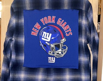 NY GIANTS football team Patchwork flannel plaid shirt. Unisex Men&#39;s  Large