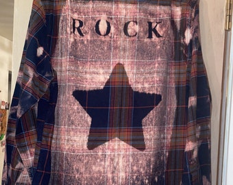 Upcycled distressed bleached flannel plaid shirt Various designs.  One of a kind. Unisex