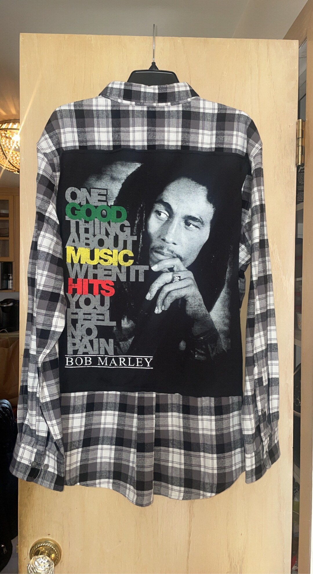 Bob Marley Reggae Singer “legend” Graphic Patch Flannel Plaid Shirt ...