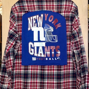 New York Giants football graphic tee patchwork flannel. Unisex men's small
