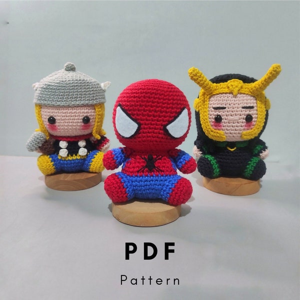 PDF PATTERN BUNDLE - Spiderman, Thor, Loki Crochet Pattern - Digital File -