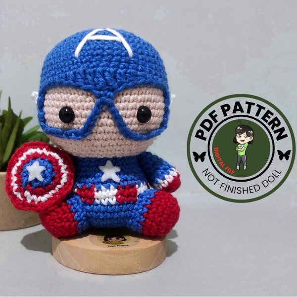 PDF PATTERN - Captain America Crochet Pattern - Captain America Amigurumi - Digital File -