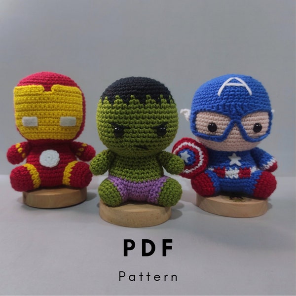 PDF PATTERN BUNDLE - Iron man , Hulk , Captain America Crochet Pattern - Digital File -