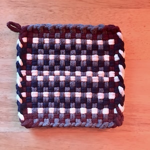 Original Potholder Handmade with 100% Cotton Loops - Woven Retro Style - Approx. 5.5&quot; x 5.5&quot; Square - Available in Single or Matching Pair