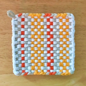 Original Potholder Handmade with 100% Cotton Loops - Woven Retro Style - Approx. 5.5" x 5.5" Square - Available in Single or Matching Pair