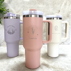 Personalized 40oz Tumbler With Handle Lid and Straw Insulated Engraved Cup Custom Name Gifts for Her, Corporate Custom Logo, Best Gift