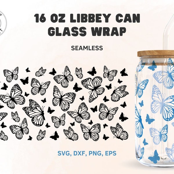 MONARCH BUTTERFLY SVG Für Libbey Can Glass 16oz, Schmetterling Muster, Glas dose Wrap, Cricut Cut Datei, Png Dxf Eps