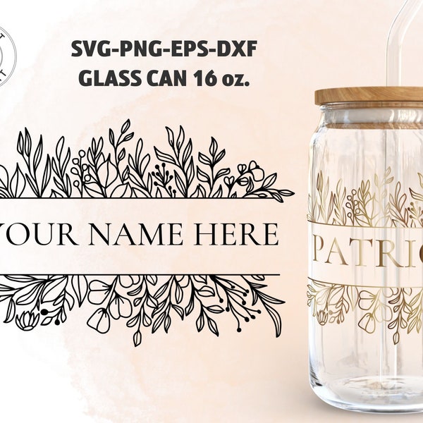 Blumenrahmen Svg Libbey Dose Glas 16oz, Monogramm Florale Umrandung Glas Wickel svg, Wildblumen Spaltrahmen, Blumen Svg, Minimalistisch Svg