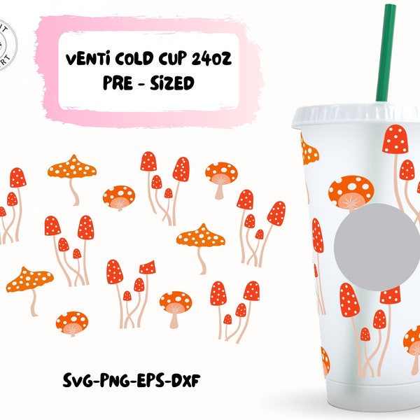 Magic Mushroom Svg Venti Cold Cup 24Oz, Amanita Pilz Kaffeetasse Svg Wrap, Fliegenpilz Svg, Herbst Bündel Svg, Png, Eps, Dxf inkl.