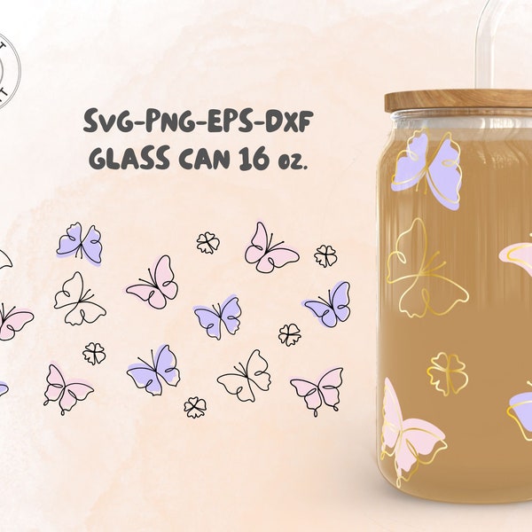 Schmetterling Svg Libbey Can Glass Wrap 16 oz. Can Glass Wrap Svg, Butterfly Cut File für Cricut, Svg, Png, Dxf, Eps