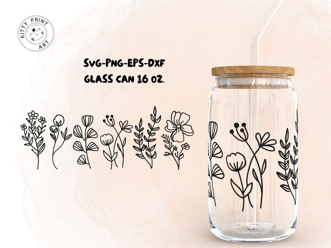 Floral Libbey Glass Can Svg Png Dxf Eps Files. Digital - Etsy