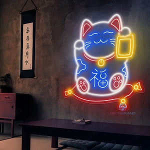Lucky Cat Neon Sign, Japan Neon Sign, Japanese Custom Neon Sign, Fortune Cat Neon Sign for Business, Maneki Neko, Led Sign for Bar Cafe