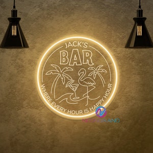 Custom Bar Neon Sign For Home Bar Decor Flamingo Neon Sign Custom LED Bar Sign Personalized Gift For Valentines Palm Tree Sign Bar And Grill