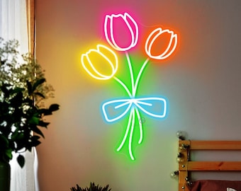 Flowers Neon Sign, Flower LED Sign, Plant Neon Sign, Mothers Day Gift, Gift For Wife, Custom Neon Sign For Mom Handmade Flower Gift For Nana
