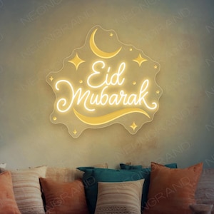 Eid Mubarak Sign Gold Ramadan Eid Mubarak Sign For Outdoor LED Light Arabic Sign Custom Eid Decoration With Light Ramadan Kareem Neon Sign