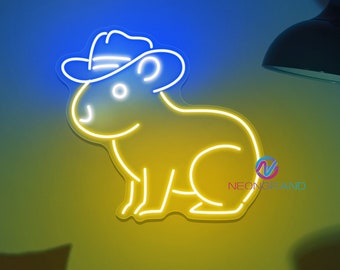 Capybara Neon Sign Cute Capybara Cowboy Capybara Neon Sign Capybara Cowboy Led Sign Cowboy Hat Capybara Led Light Custom Neon Sign Animals