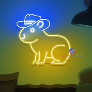 Capybara Neon Sign Cute Capybara Cowboy Capybara Neon Sign Capybara Cowboy Led Sign Cowboy Hat Capybara Led Light Custom Neon Sign Animals