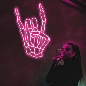 Halloween Neon Sign Skellihand Neon Sign RocknRoll Neon Sign Skeleton Hand Led Light Skeleton Hand Neon Sign Horror Decor Gothic Home Decor