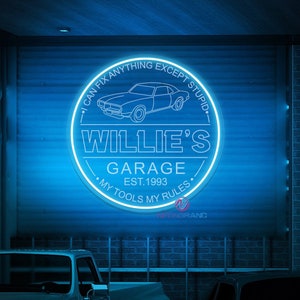 Fathers Day Gift Custom Garage Sign Personalization Neon Garage Sign LED Lights Men Gift Car Personalized Workshop Sign Car Sign For Garage